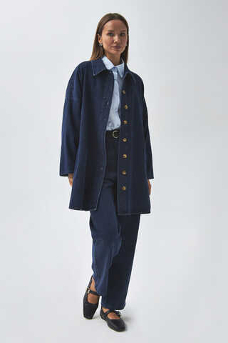 Oversize Denim Gömlek Açık Mavi - 8