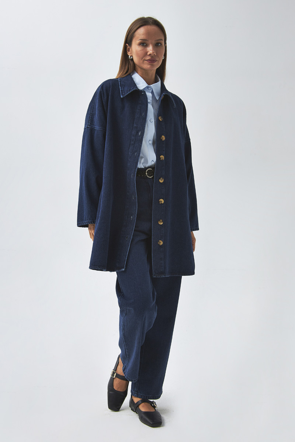 Oversize Denim Gömlek Açık Mavi - 8