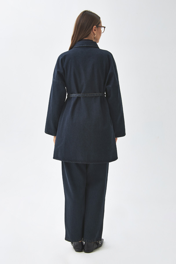 Oversize Denim Gömlek Koyu Mavi - 15