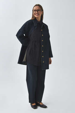 Oversize Denim Gömlek Koyu Mavi - 10