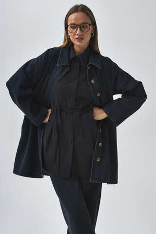 Oversize Denim Gömlek Koyu Mavi - 11