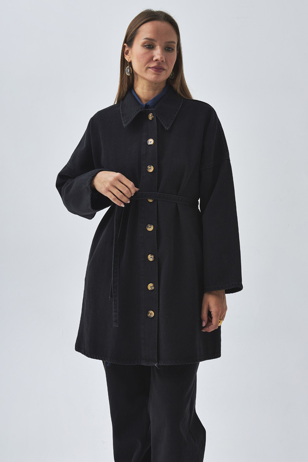 Oversize Denim Gömlek Siyah - 9