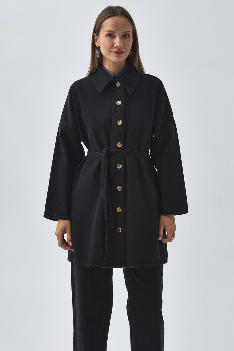 Oversize Denim Gömlek Siyah