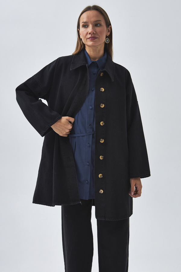 Oversize Denim Gömlek Siyah - 7