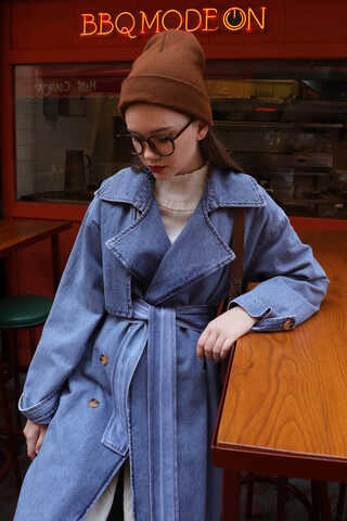 Oversize Denim Trençkot Açık Mavi - 4