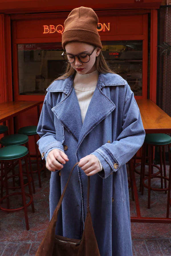 Oversize Denim Trençkot Açık Mavi - 11