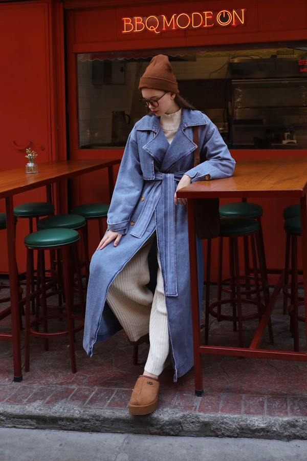 Oversize Denim Trençkot Açık Mavi - 2