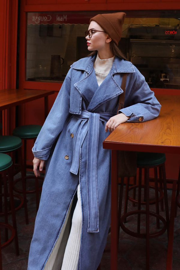 Oversize Denim Trençkot Açık Mavi - 3
