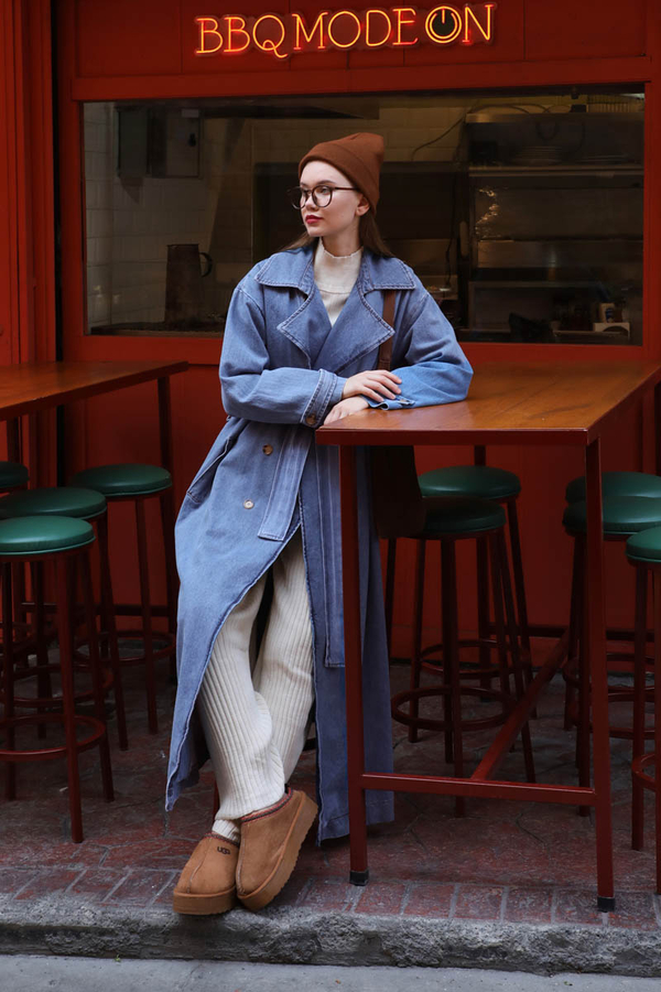 Oversize Denim Trençkot Açık Mavi - 5
