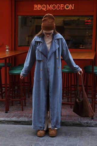 Oversize Denim Trençkot Açık Mavi - 8
