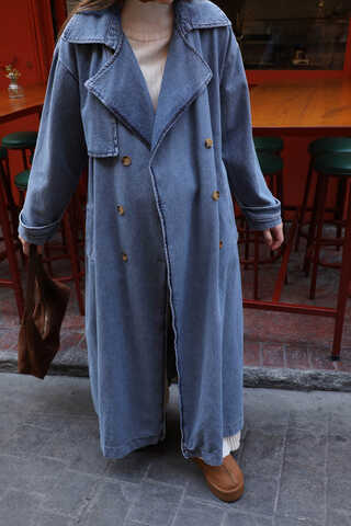 Oversize Denim Trençkot Açık Mavi - 9