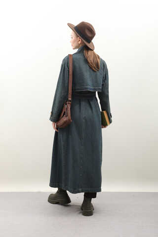 Oversize Denim Trençkot Koyu Mavi - 13