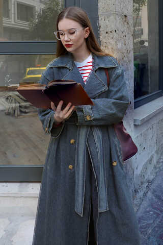 Oversize Denim Trençkot Koyu Mavi (1)