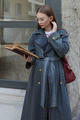 Oversize Denim Trençkot Koyu Mavi - 6