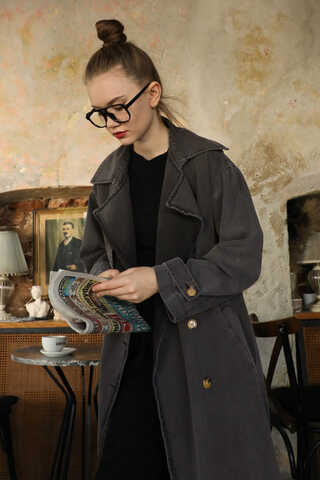 Oversize Denim Trençkot Siyah - 2