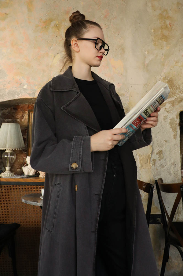 Oversize Denim Trençkot Siyah 