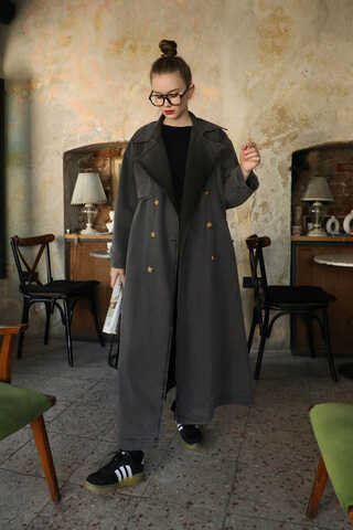Oversize Denim Trençkot Siyah - 3