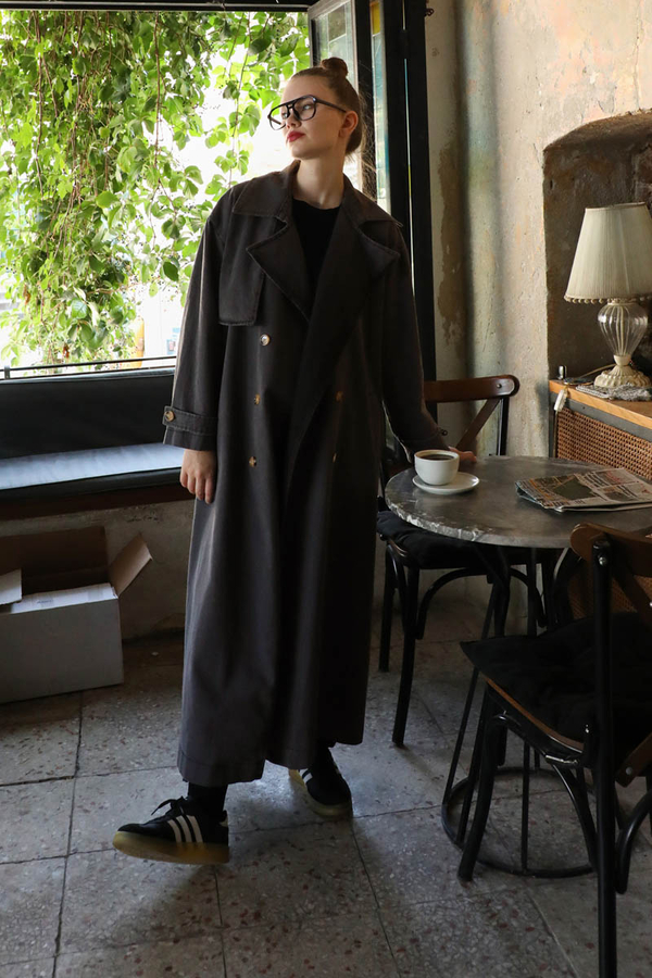 Oversize Denim Trençkot Siyah - 7