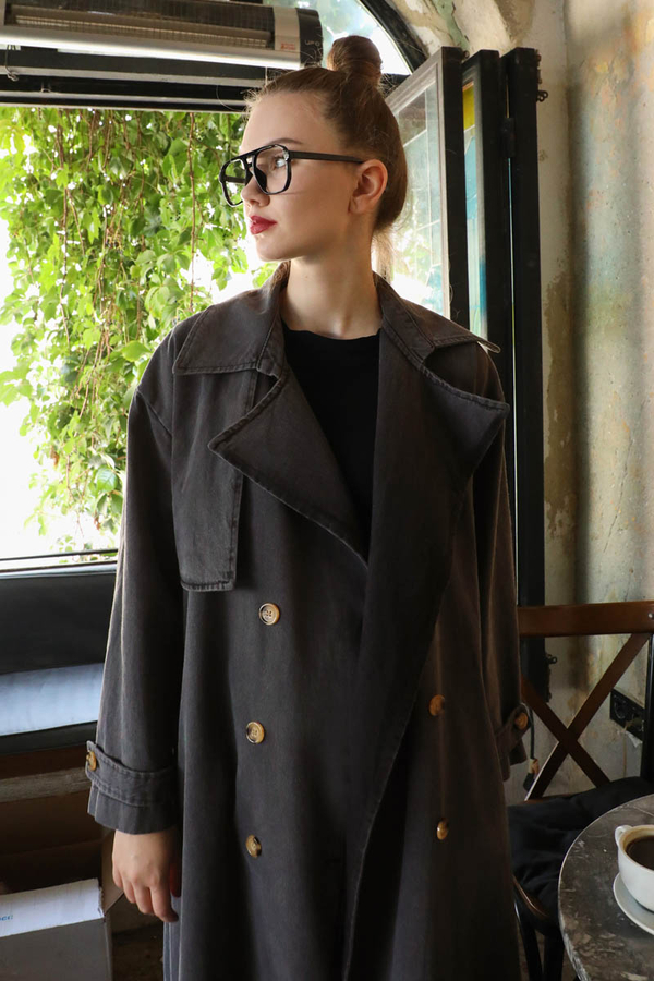 Oversize Denim Trençkot Siyah - 9