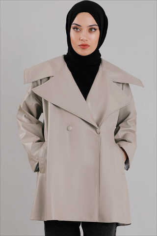 Oversize Deri Ceket Çakıl - 1