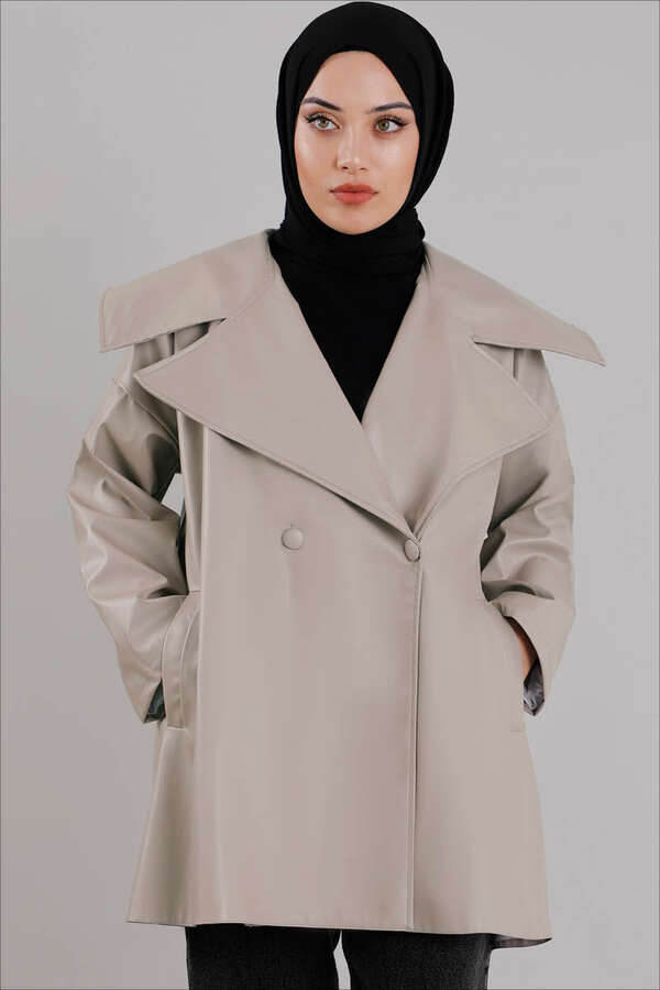 Oversize Deri Ceket Çakıl - 1