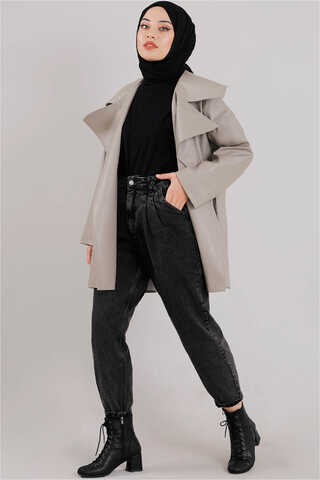 Oversize Deri Ceket Çakıl - 2