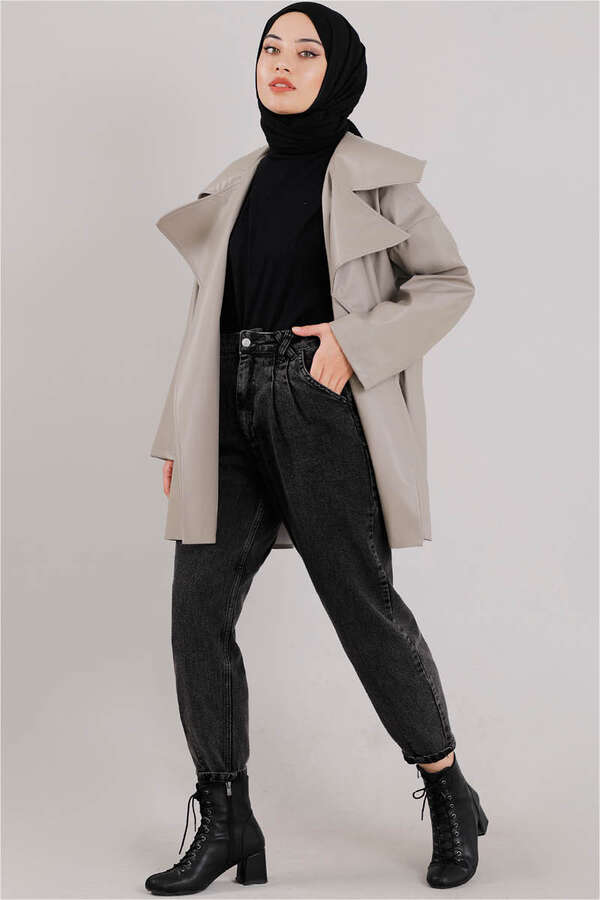 Oversize Deri Ceket Çakıl - 2