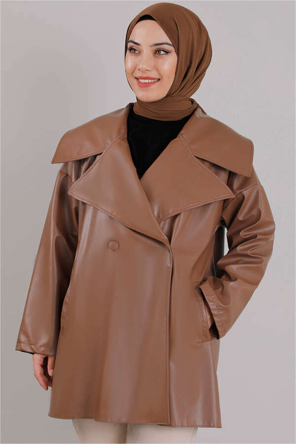 Oversize Deri Ceket Taba - 3