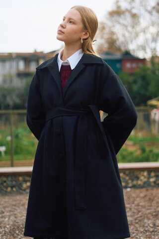 Oversize Drop-Shoulder Coat Black - 10