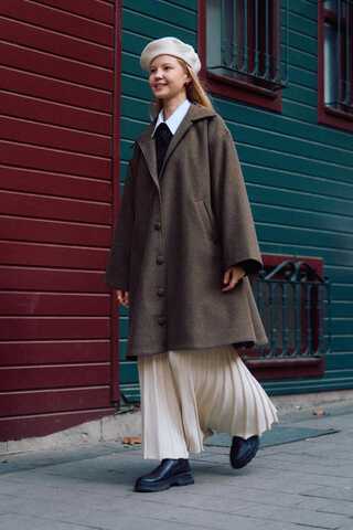 Oversize Drop-Shoulder Coat Brown - 3
