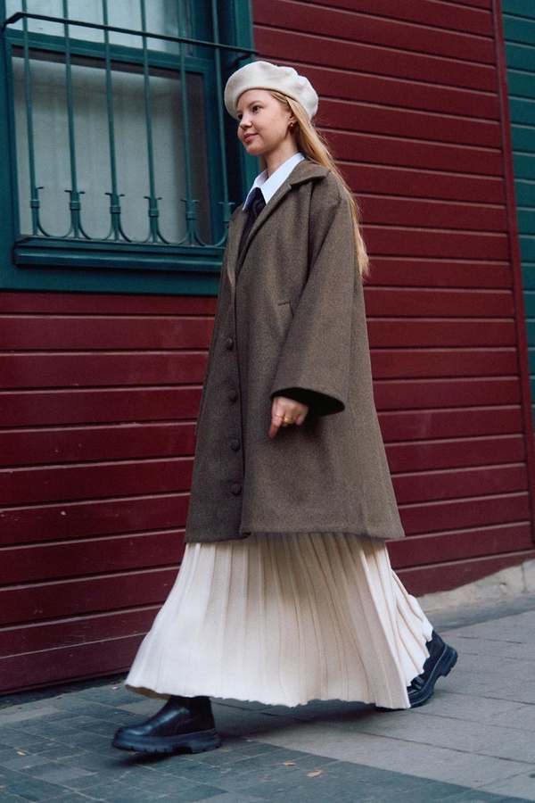 Oversize Drop-Shoulder Coat Brown - 4