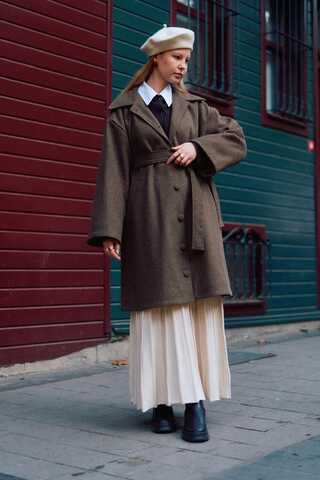 Oversize Drop-Shoulder Coat Brown - 6