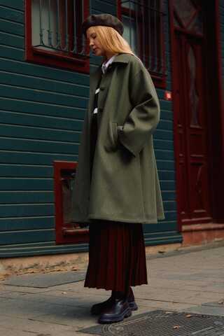 Oversize Drop-Shoulder Coat Khaki - 3