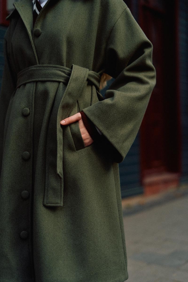 Oversize Drop-Shoulder Coat Khaki - 8