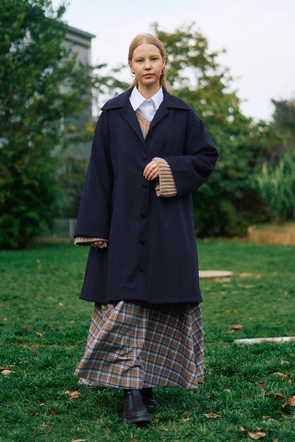 Oversize Drop-Shoulder Coat Navy - 5