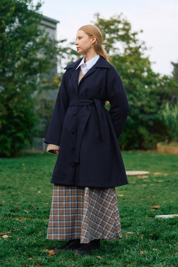 Oversize Drop-Shoulder Coat Navy 