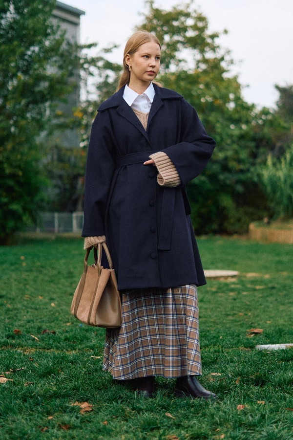 Oversize Drop-Shoulder Coat Navy - 8