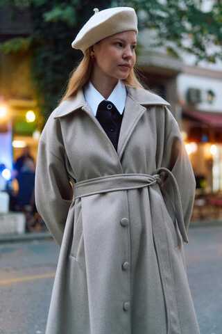 Oversize Drop-Shoulder Coat Stone - 2