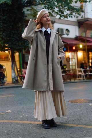Oversize Drop-Shoulder Coat Stone - 4