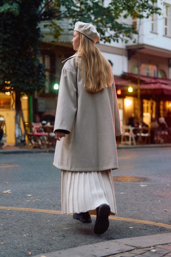 Oversize Drop-Shoulder Coat Stone - 9