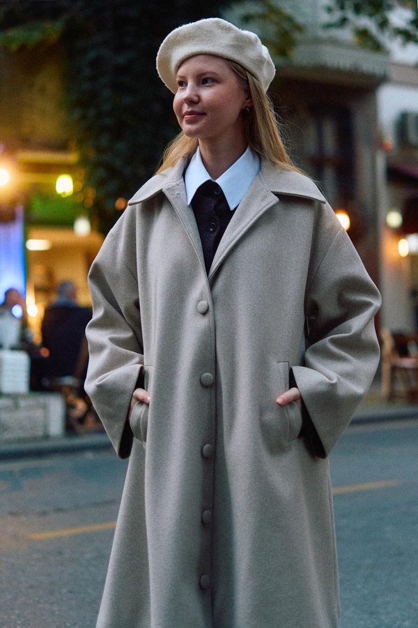 Oversize Drop-Shoulder Coat Stone - 5