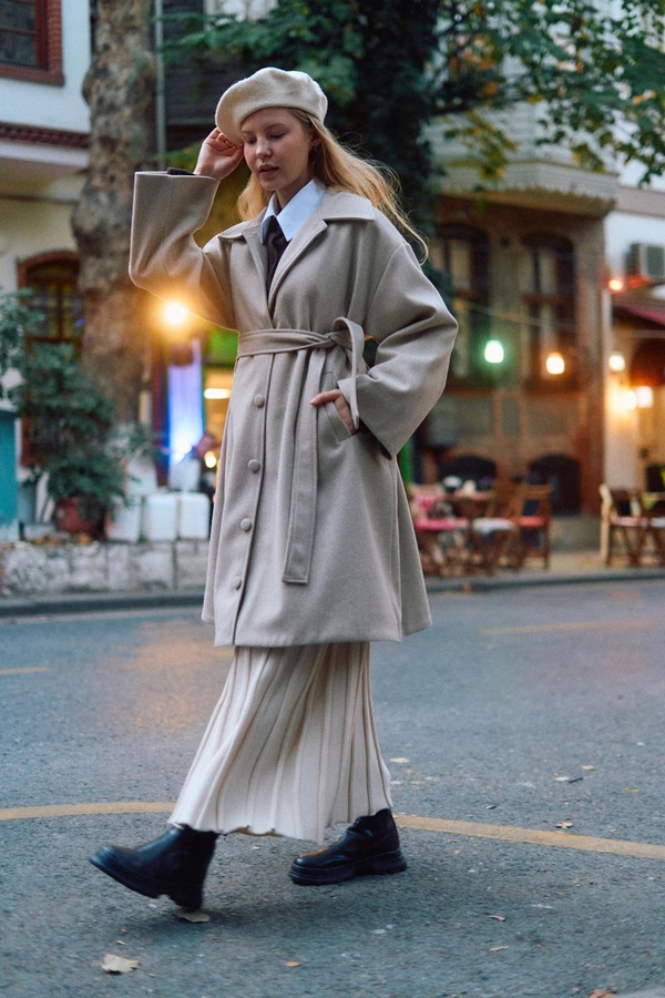 Oversize Drop-Shoulder Coat Stone - 6