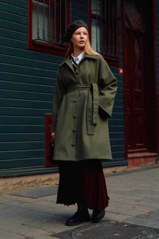 Oversize Düşük Kol Kaban Haki - 6