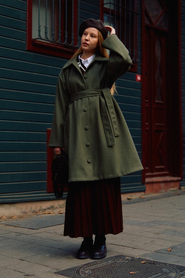 Oversize Düşük Kol Kaban Haki - 2