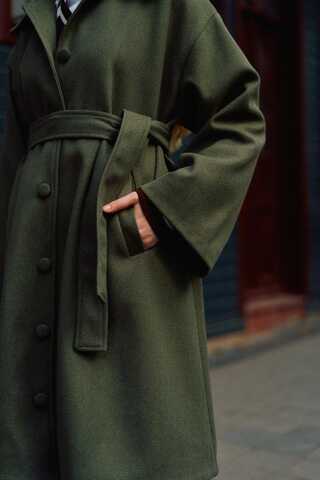 Oversize Düşük Kol Kaban Haki - 8