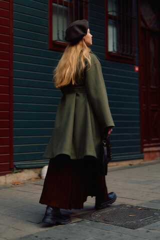 Oversize Düşük Kol Kaban Haki - 9