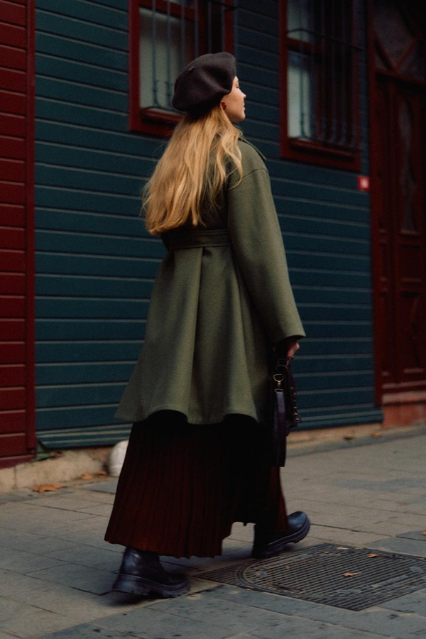 Oversize Düşük Kol Kaban Haki - 9