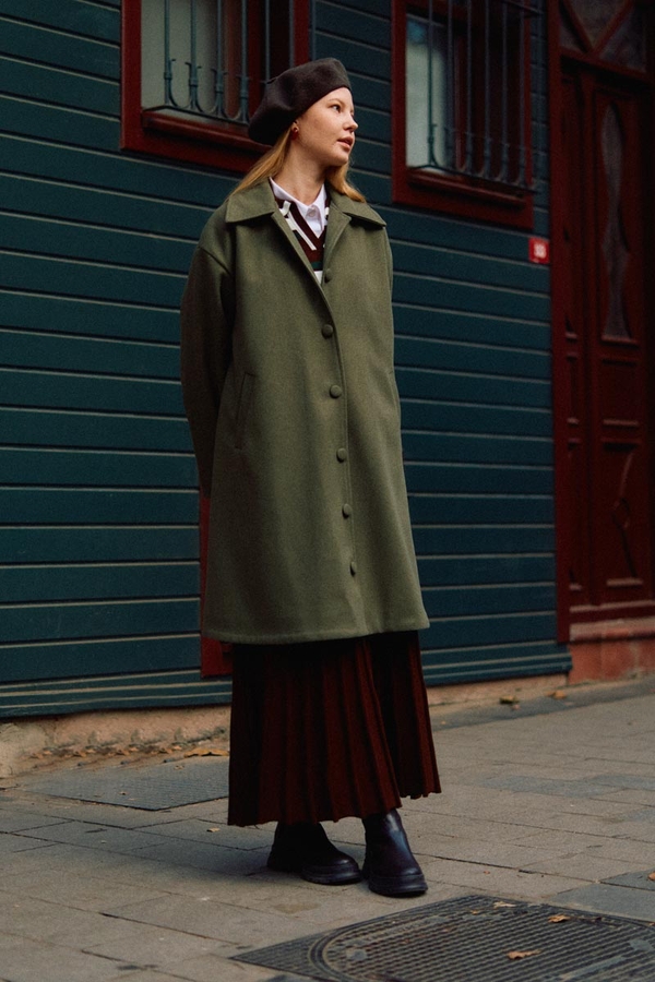 Oversize Düşük Kol Kaban Haki - 5