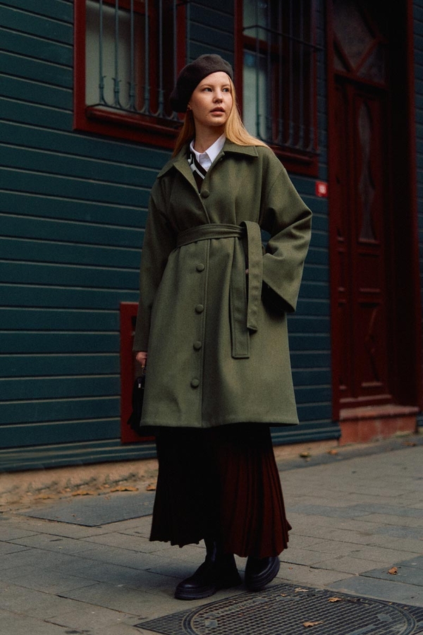Oversize Düşük Kol Kaban Haki - 6