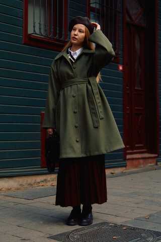 Oversize Düşük Kol Kaban Haki - 2